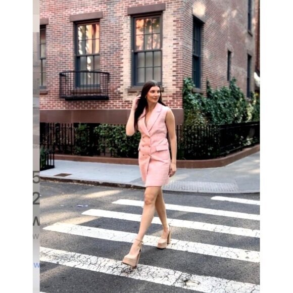 Taylor Tillman Dresses & Skirts - Taylor Tillman Classic Pink Tweed Sleeveless Double-Breasted Blazer Tiff Dress L